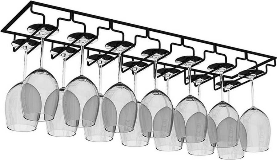 7 Slots 14 Kopjes Metalen Zwart Onder Kast Opknoping Wijn Champagne Glas Bekers Wijnglas Glaswerk Rack Houder Opbergrek voor Wijn- en Champagneglazen