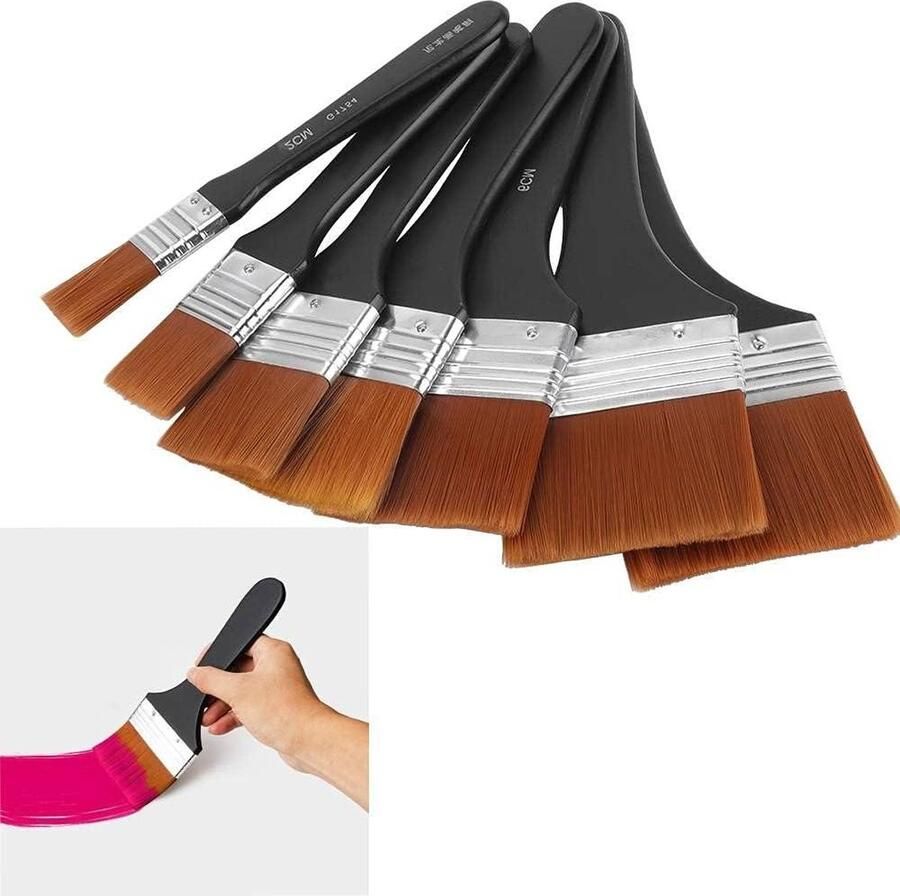 7 stks Flat Paint Brush voor Artiesten Gesso Vernis Acryl Olieverf Aquarel Hout Muur Meubel Reiniger