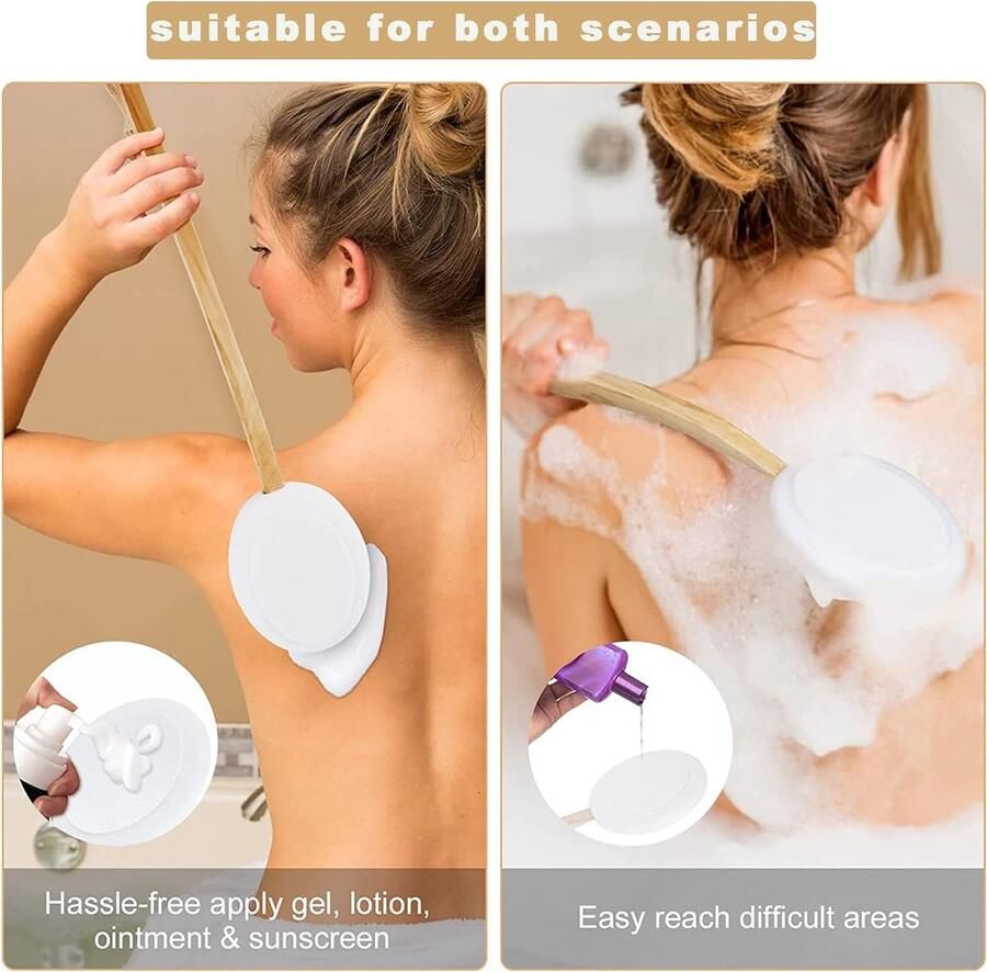 7 Stuks Back Cream Applicator Uitneembare Rugborstel Crème-Applicator voor de Rug Lotion-Applicator met Lange Steel Rugborstel Douchespons Rug Crème Hulp Voor Zelfapplicatie en Douche