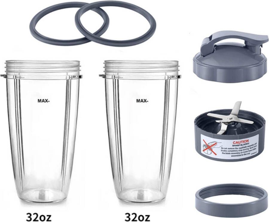 7 Stuks Geschikt Voor Nutribullet Blender Cups & Mes Vervangende Set Reservebeker 32 OZ Grote Beker Met 1 Flip-Top To-Go Deksel En 1 Dekselring & Premium Extractor Mes Accessoires Geschikt Voor Nutribullet 900w 600w Blender Sapcentrifuge