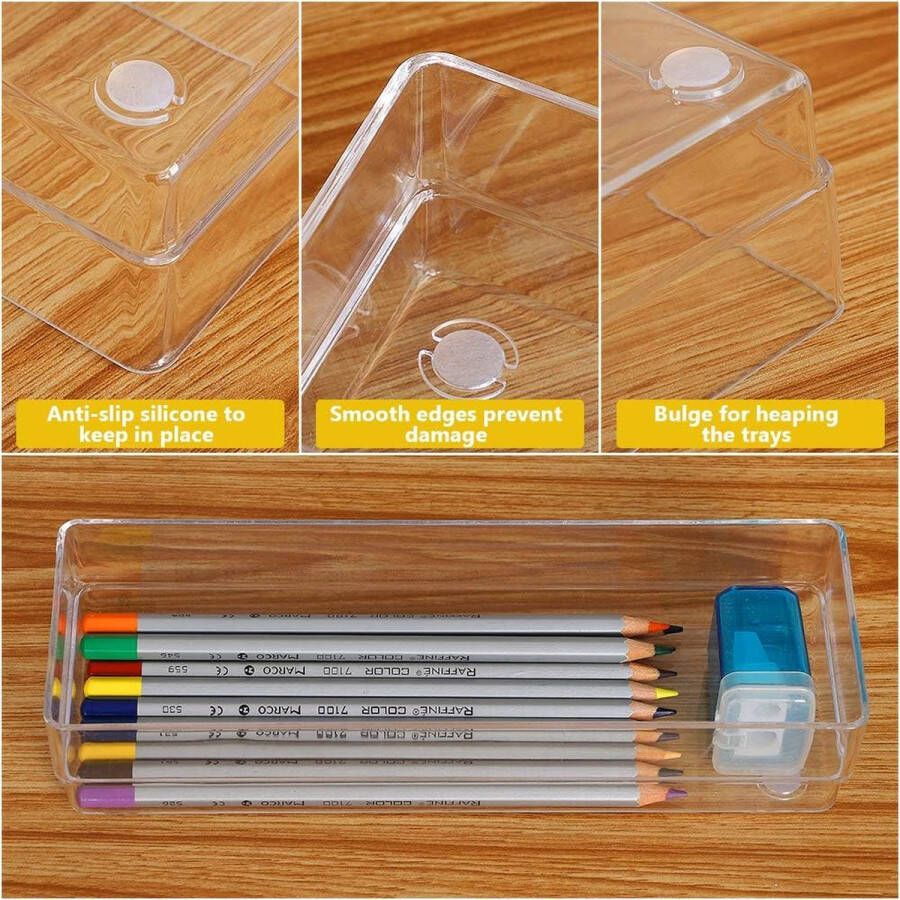 7 Stuks Lade-Organizer Opbergdozen Verdeler Transparant Bureau-Organizer Plastic DienbladverDelers voor Gebruik in Slaapkamer Keuken Badkamerkast Kantoor (4 Verschillende Maten)