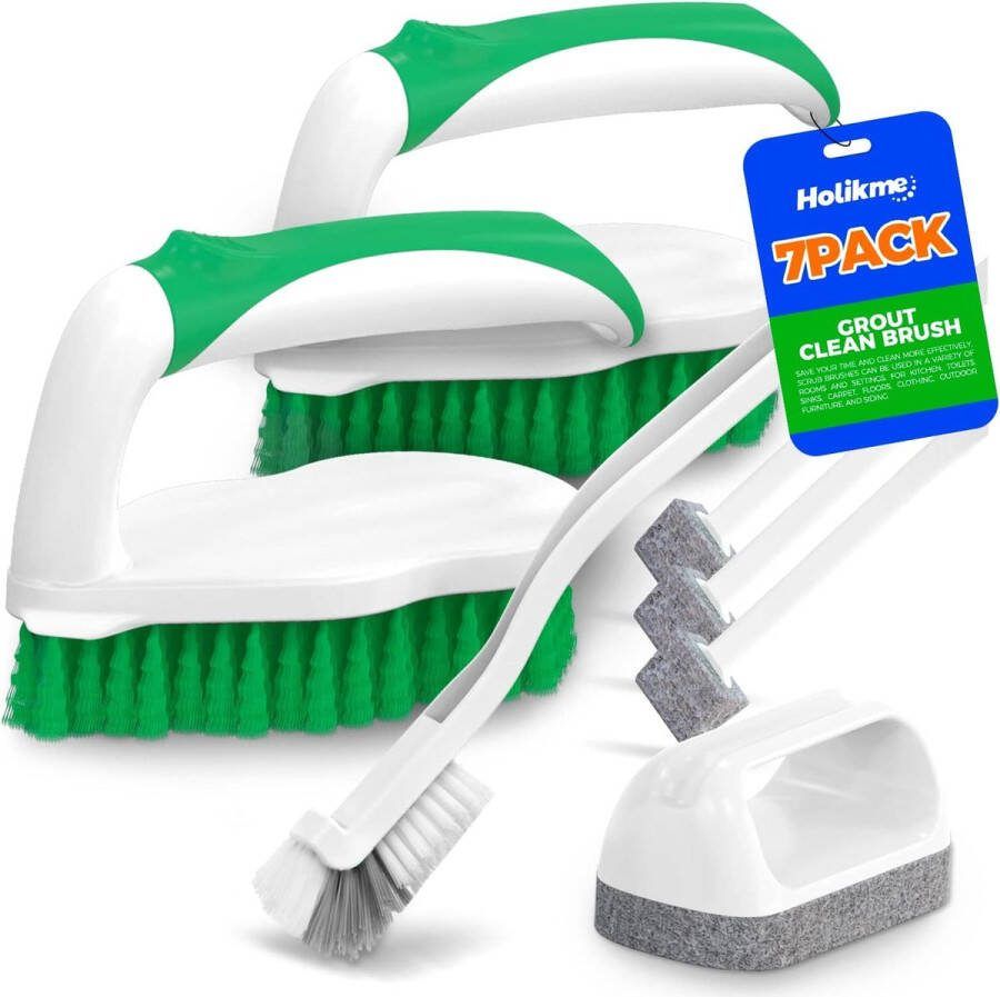 7 stuks schuurborstelset schrobborstel hoekborstel schrobpads voegenborstel met schraperpunt schuursponzen voor badkamervloer badkuip douche tegels badkamer keuken poetsborstel