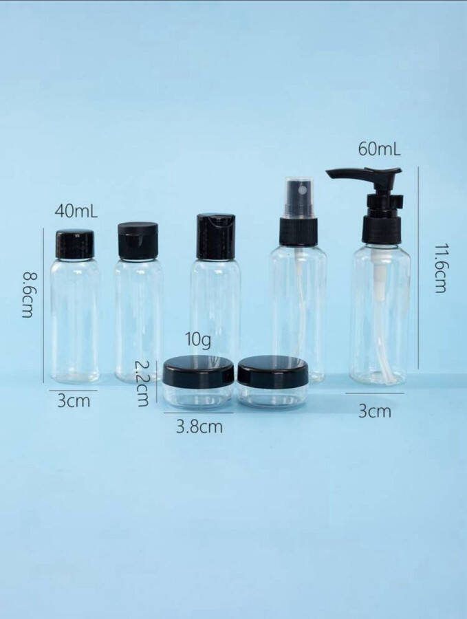 7 stuks Travel Subpackage Fles Travel Essentials Gereedschapsaccessoires Draagbare Transparante Punten Bottelen Reizen Cosmetische Fles Set Reisflesjes Set Navulbare Reisflesjes
