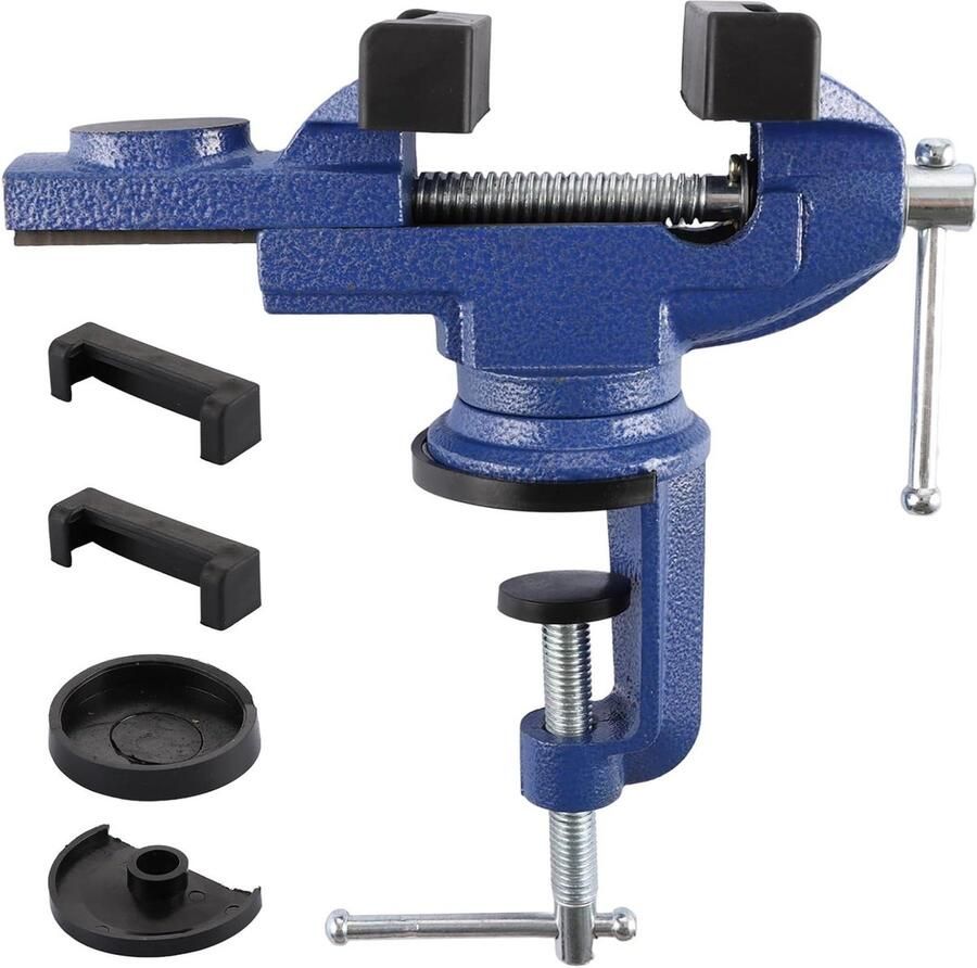 70 mm kleine bankschroef voor werkbank 360° draaibaar tafelschroefstok klembaar tafelbankschroef houtbewerking boren snijden blauw