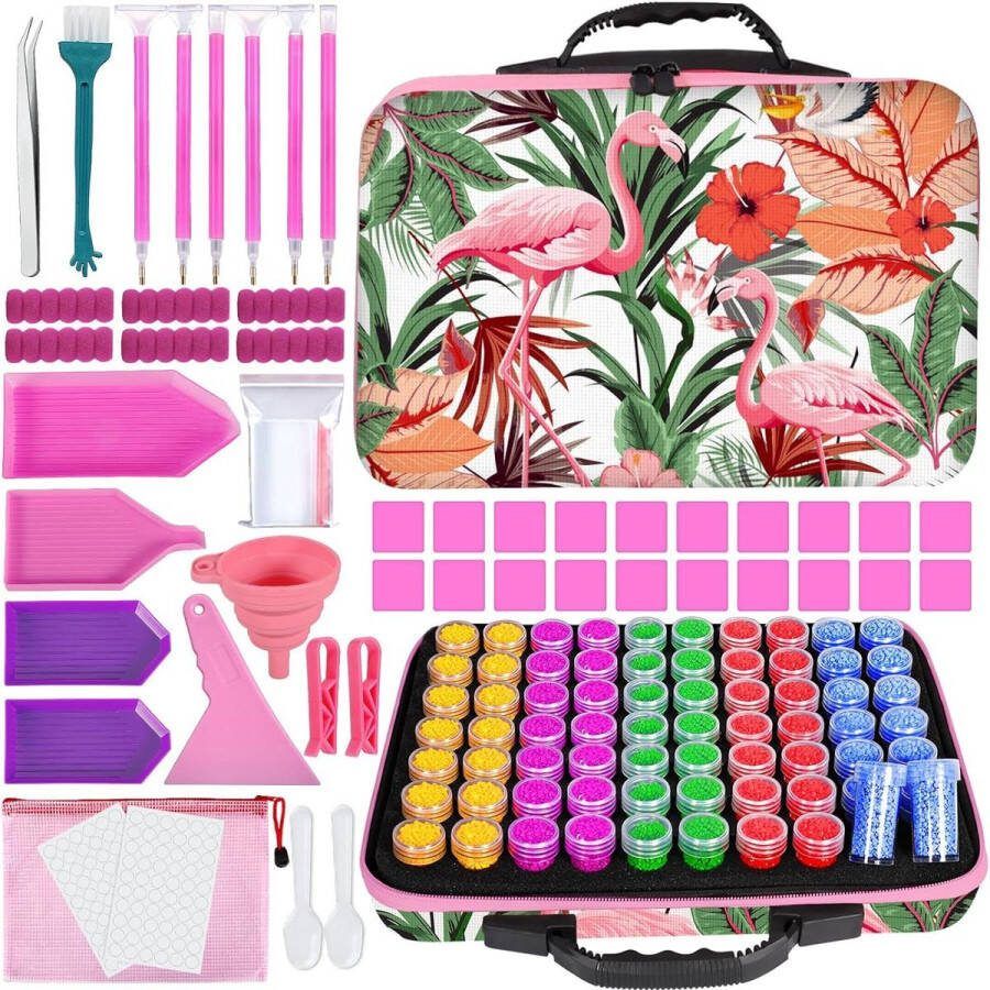 70 vakken Flamingo Diamond Painting Opbergdoos met Accessoires 5D Diamond Painting Koffer voor Volwassenen en Kinderen Diamond painting