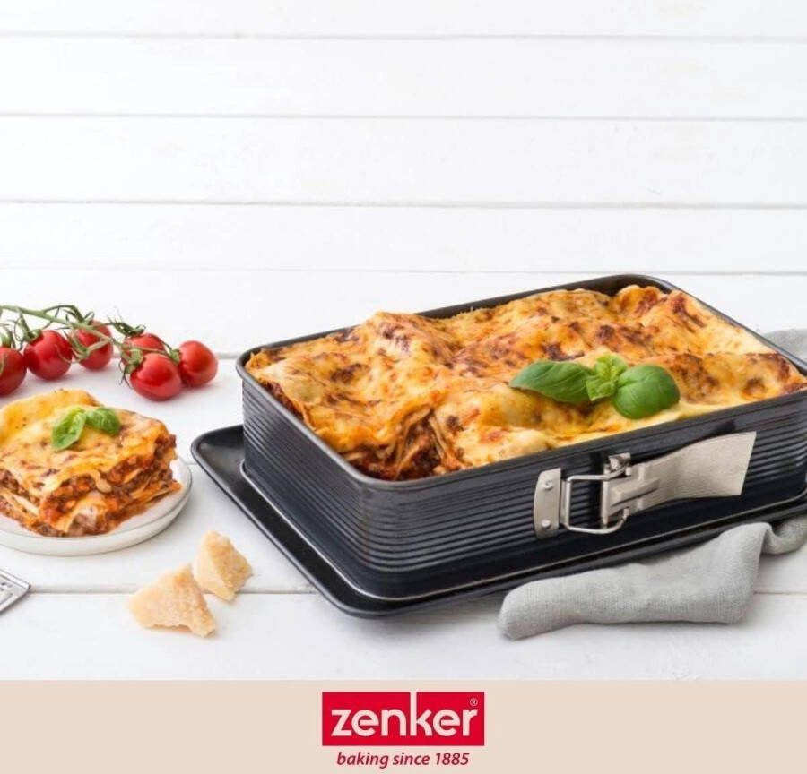 7021 Deluxe rechthoekige lasagne springvorm met geëmailleerde bodem zwart metallic