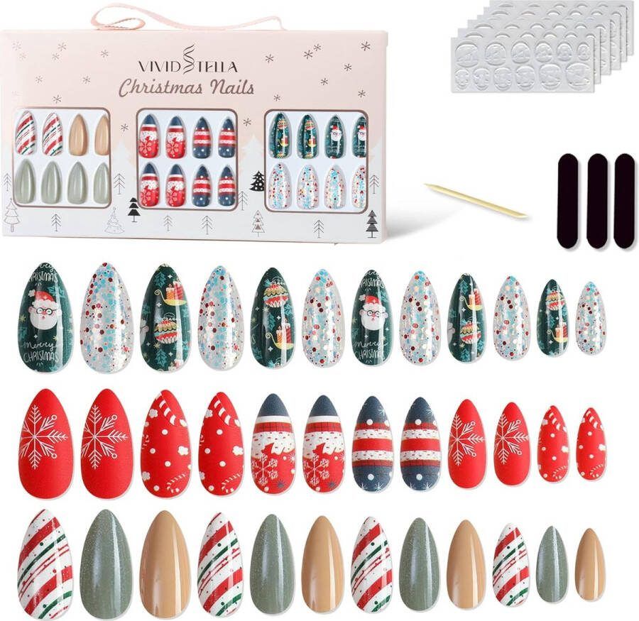 72 stuks nagels voor het lijmen van kunstnagels set pre-lijm druk op nepnagels tips kerstnagel voor meisjes
