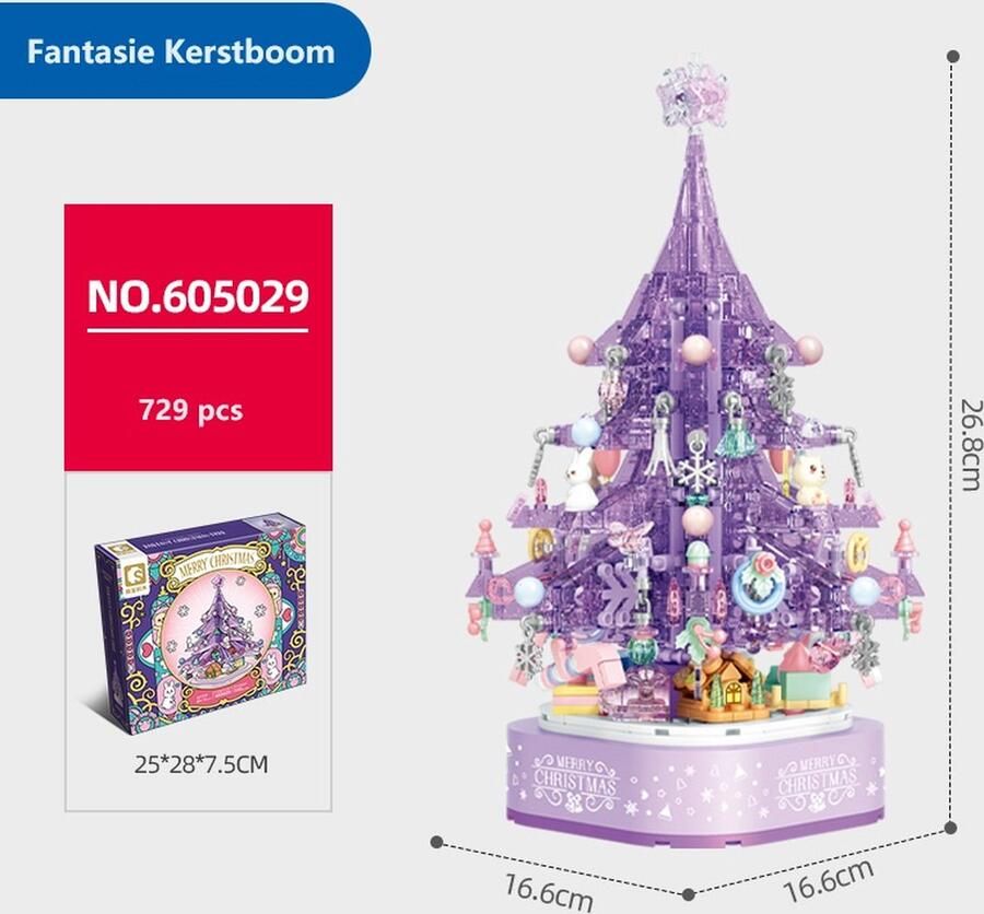 729+ PCS Fantasie Paarse Kerstboom Bouwstenen Lego Compatibel Verlichting Street View Muziekdoos Gemonteerd Bouwstenen Kinderspeelgoed Vakantiegeschenken