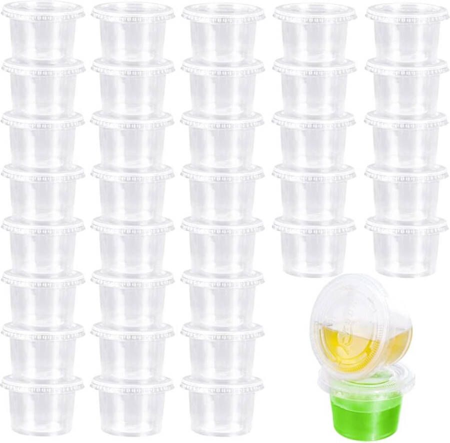 75 stuks doorzichtige sauspoppen kleine Deli-opbergpotten met 75 deksels ronde voedselcontainers van kunststof voor chutney ketchup yoghurt mousse gelei dips salades