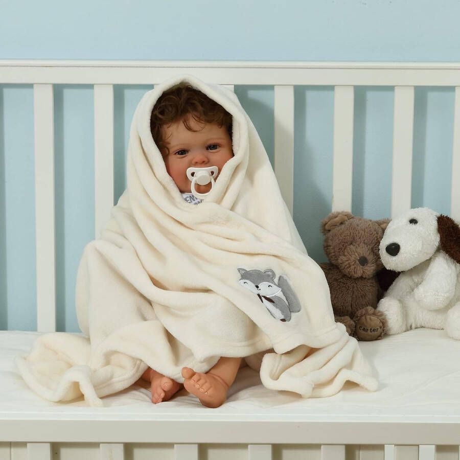 75 x 100 cm licht behaaglijk wollig warm fleece deken voor zuigelingen kinderbed kinderwagen babyverjaardag (ivoorkleurig)