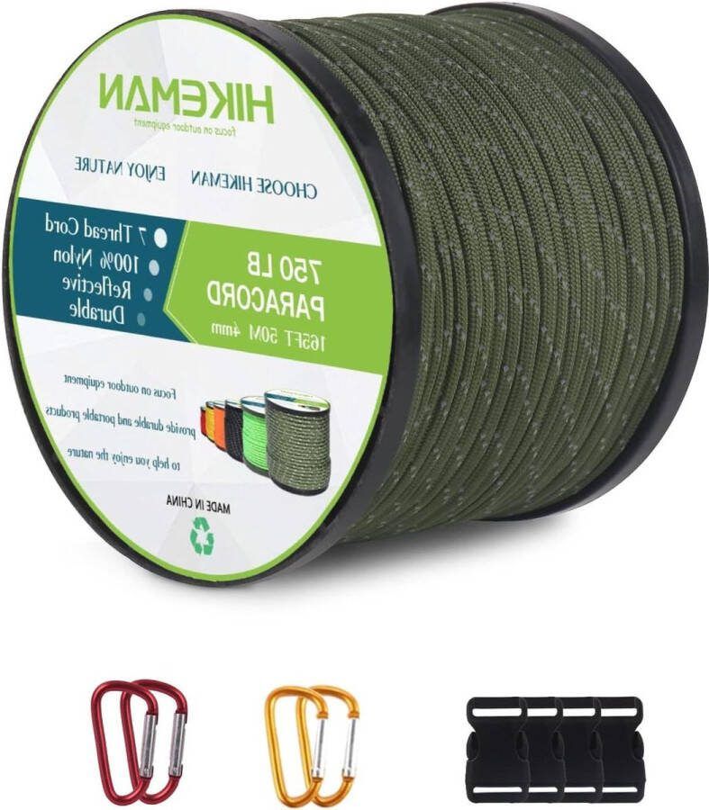 750 Nylon Touw 4 mm Paracord Koord met 7 Strengen Scheurvast Kernmanteltouw 50 m Voor Armband Linnen Halsband Legergroen