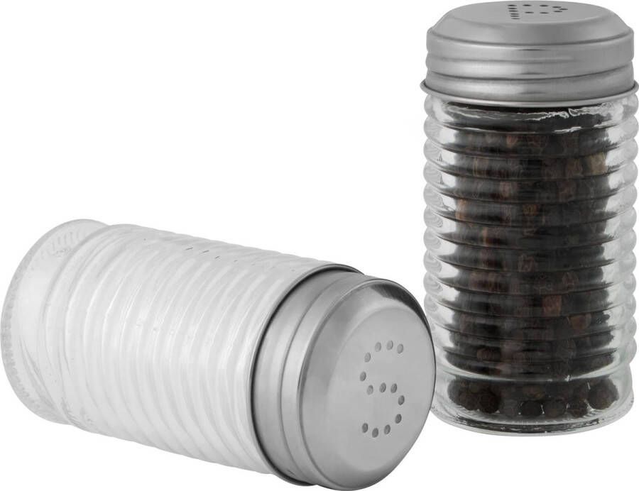 751 CLXR Beehive Glass Shaker Set Home Kitchen Café Bistro Salt and Pepper Pots Shakers Screw Caps S & P Pinholes Ground Salt Pepper Stainless Steel Clear