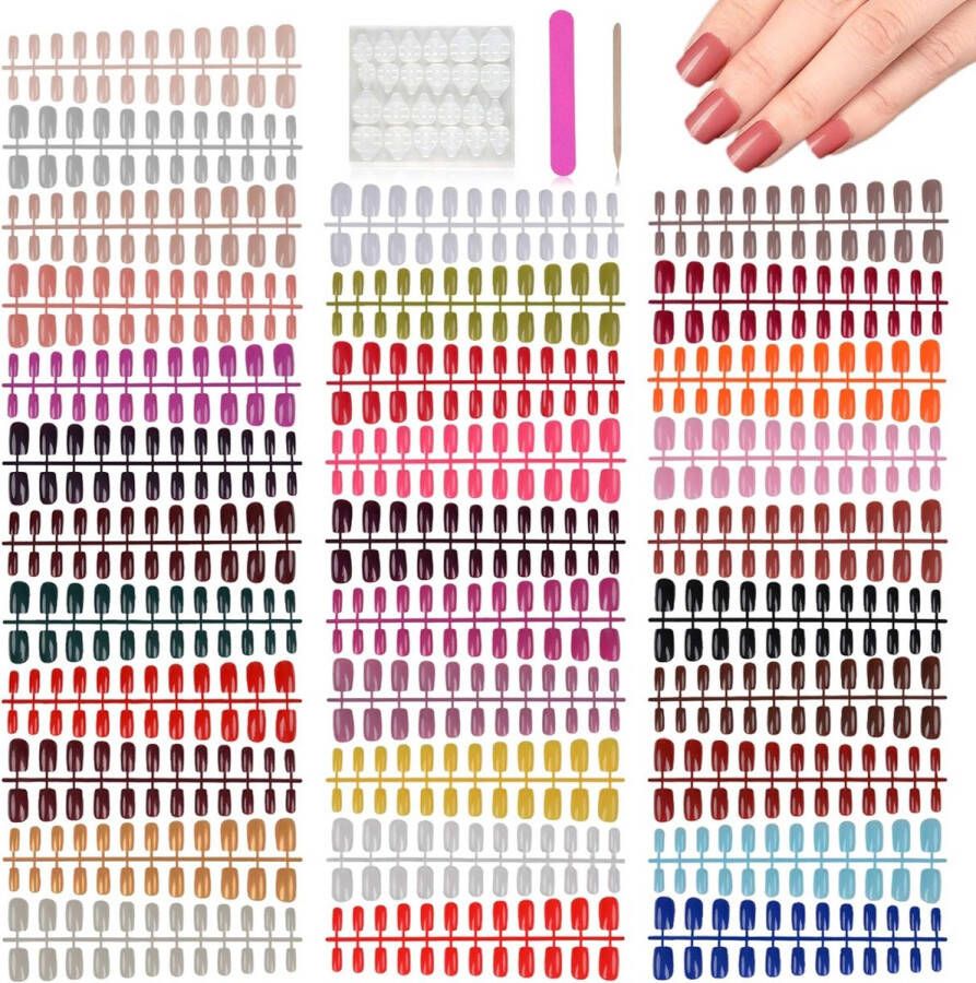 768 Stuks Medium Vierkante Druk op Nagels EBANKU 32 Kleuren Vingernagels Glanzende Nepnagel Kleurrijke Volledige Dekking Kunstmatige Valse Nagel Acryl Nageltip Kit voor DIY Nail Art Decoraties