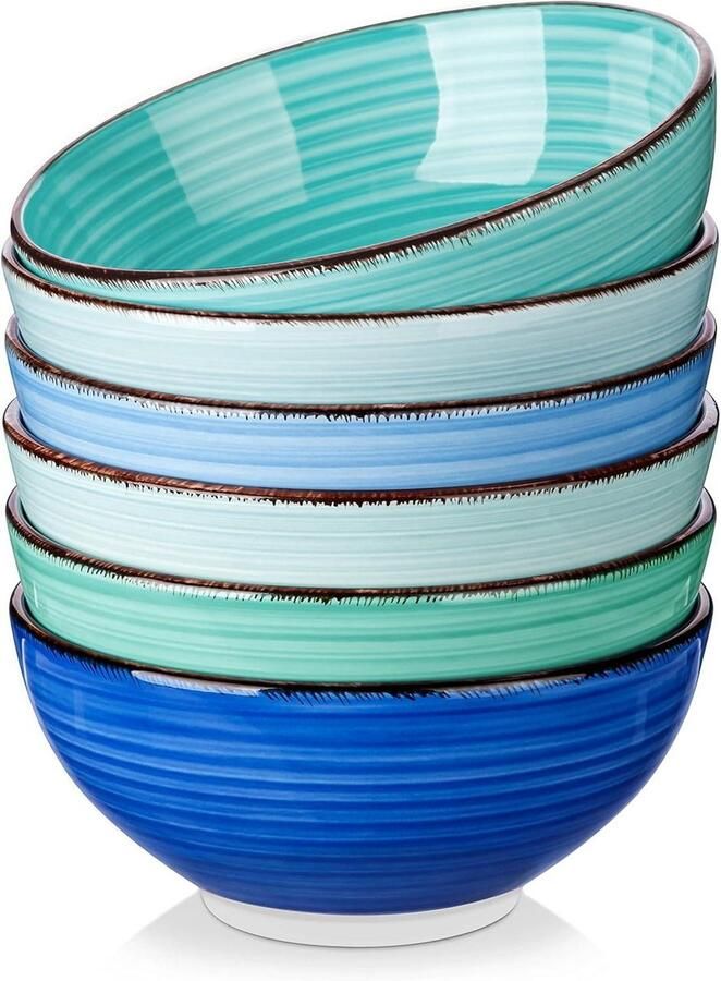775 ml ontbijtkommen set van 6 blauwe keramische kommen 6 inch soepkommen vaatwasmachine- en magnetronbestendig