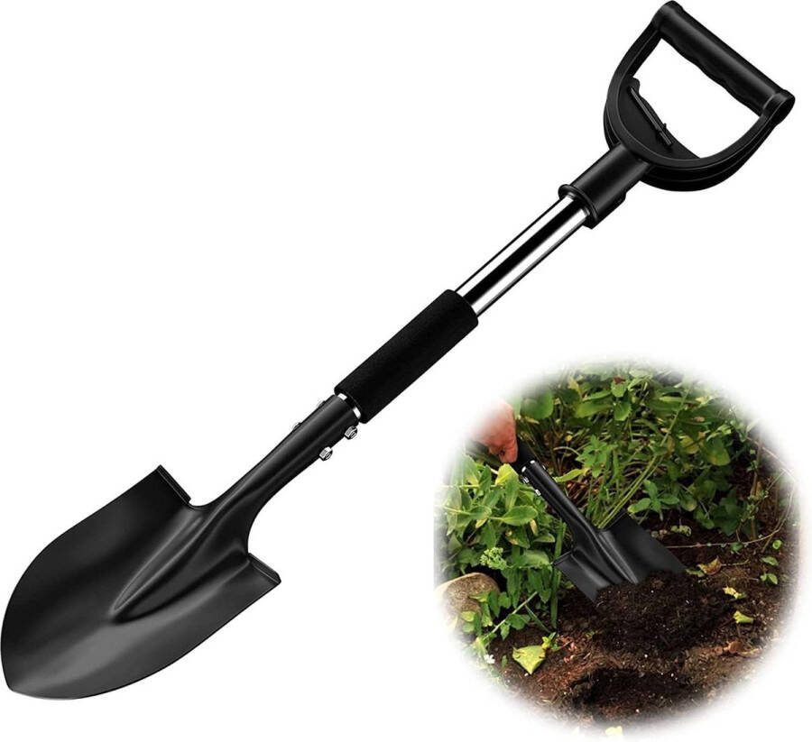 78 cm Tuinspade voor harde steenachtige vloeren puntig staal D-vormige handgreep zware autoschep opgraven camping auto tuin zwart