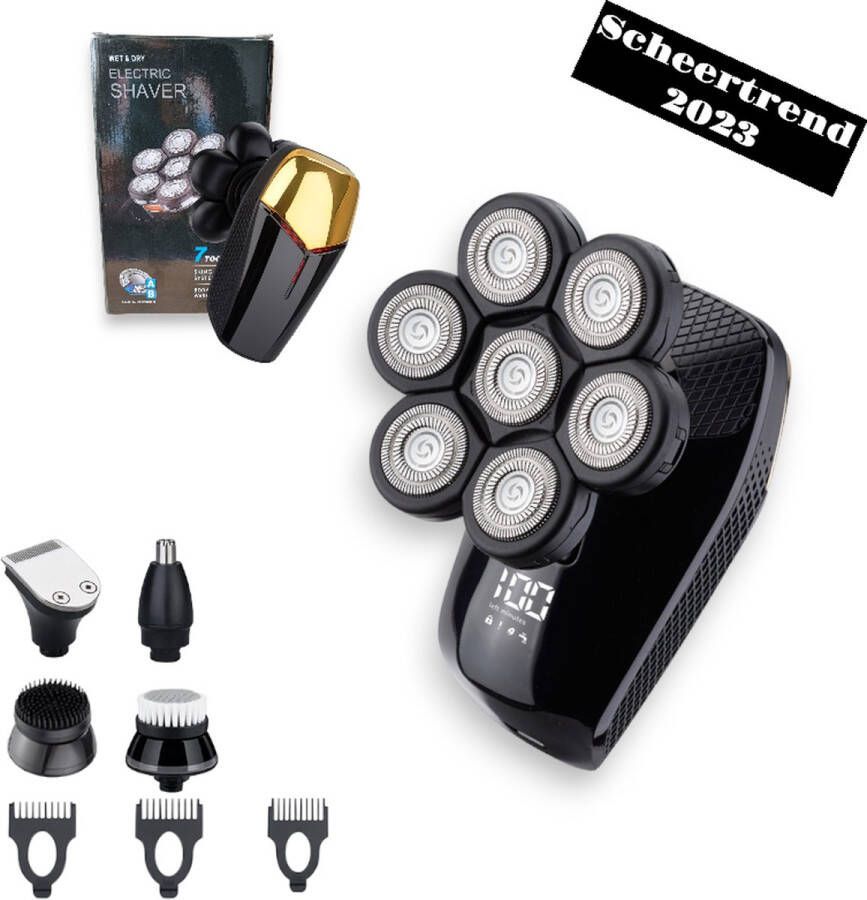 7D scheerapparaat 5-in-1 Scheerapparaat Mannen – Baardtrimmer Trimmer Neustrimmer Skull Edition PRO Electric Face & Head Shaver Hoofd Kaal Scheren – Nat & Droog Head shaver Hoofd scheerapparaat