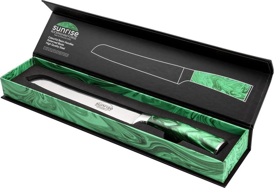 8 broodmes Sunrise Collection roestvrij staal hars handvat smaragdgroen