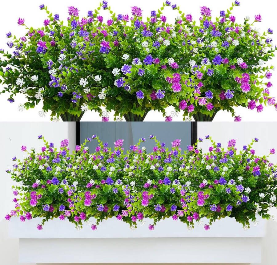 8 bundels kunstbloemen buiten weerbestendige kunstbloemen zoals echte kunstplanten uv-bestendige balkonplanten plastic bloemen voor buiten balkon balkonbox tuin binnen