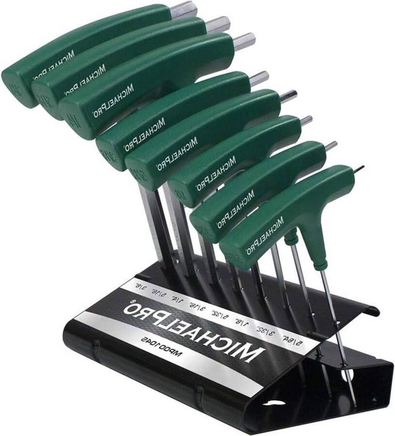 8-delig Dubbelzijdige kogelkop inbussleutelset met handvat Hex Key Set met praktische opbergstandaard Groen SAE