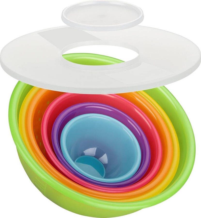 8-delig mengkom met beschermdeksel en zeef Rainbow slakommen meerkleurig 5 kommen 0 5 l 0 75 l 1 6 l 3 6 l 6 0 l