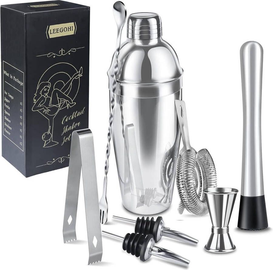 8-delige 750ML Cocktail Shaker Set van 304 RVS Bartending Kit voor Thuisbar Perfect Geschenk voor Barfeesten