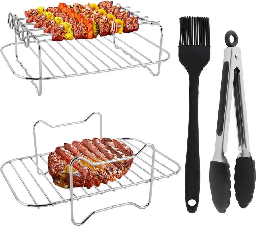 8-delige accessoireset voor heteluchtfriteuse herbruikbare inzetstukken voor heteluchtfriteuse accessoires voor heteluchtfriteuse grillrooster voor heteluchtfriteuse voedseltangen olieborstel vaatwasmachinebestendig