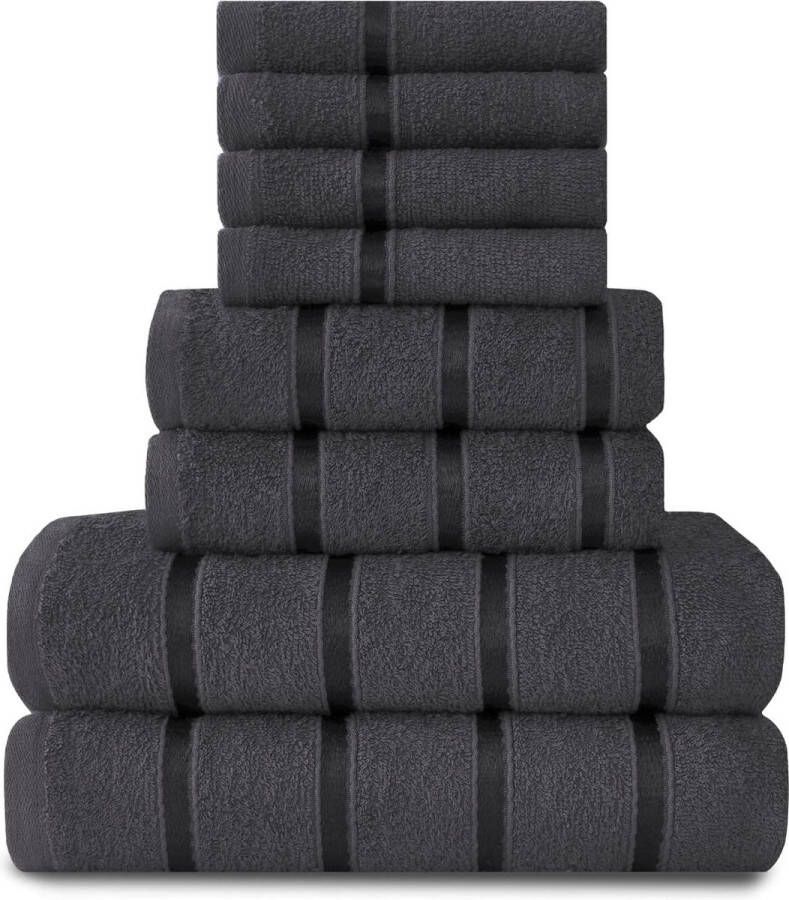 8-delige handdoek van Egyptisch katoen sneldrogend zeer absorberend badkamerhanddoek grijs (4 gezichtshanddoeken + 2 handdoeken + 2 badhanddoeken)