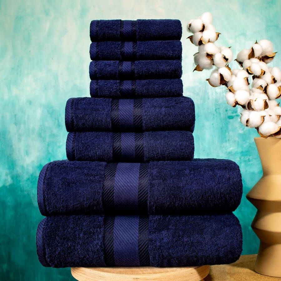 8-delige handdoekenset van 100% katoen Oeko-Tex getest 550 g m² zeer zacht en super absorberend 2 badhanddoeken 2 handdoeken 4 gastendoekjes (kleur marineblauw)