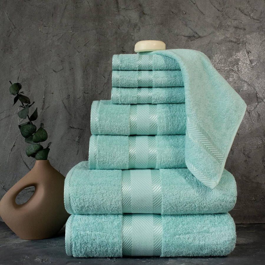 8-delige handdoekenset van 100% katoen Öko-Tex getest 550 g m² zeer zacht en super absorberend 2 badhanddoeken 2 handdoeken 4 gastendoekjes (kleur lichtturquoise)
