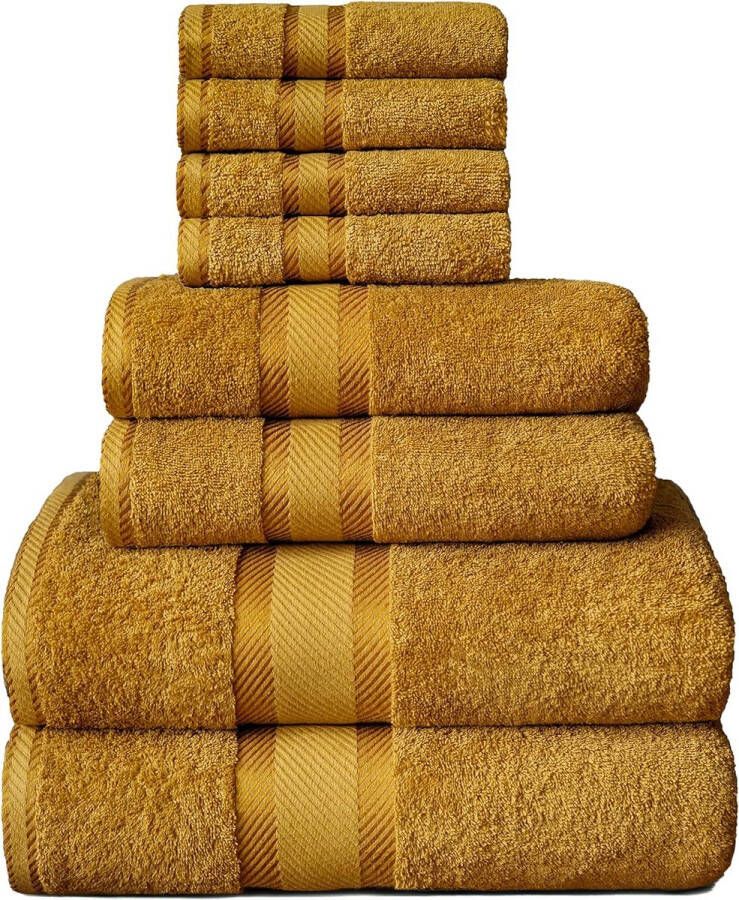 8-delige handdoekenset van 100% katoen Öko-Tex getest 550 GSM zeer zacht en super absorberend 2 badhanddoeken 2 handdoeken 4 gastendoekjes (kleur mosterdgeel)