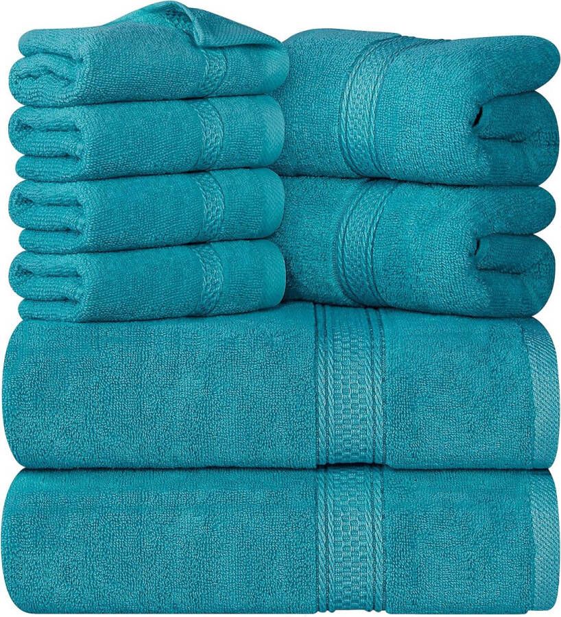 8-Delige Handdoekset 2 badhanddoeken 2 handdoeken en 4 Washandjes Katoen Hotelkwaliteit Superzacht en Zeer Absorberend (Turkoois)