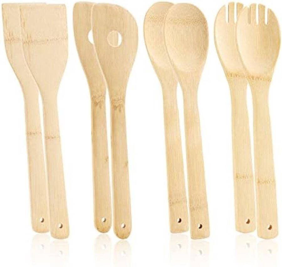 8-delige keukengereiset houten lepelset voor koken braden en bakken saladebestek kooklepels en spatel voor in de keuken duurzaam kookgerei
