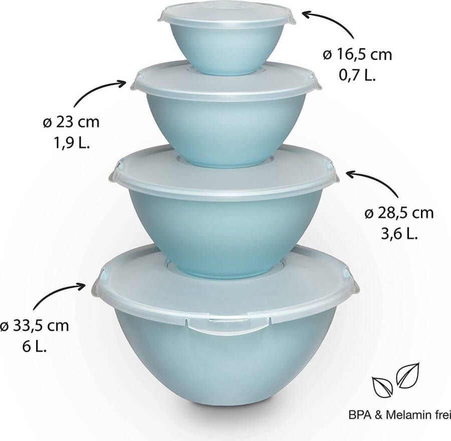 8-delige kom en deksel set van kunststof BPA-vrij groene kommen met doorzichtige deksels