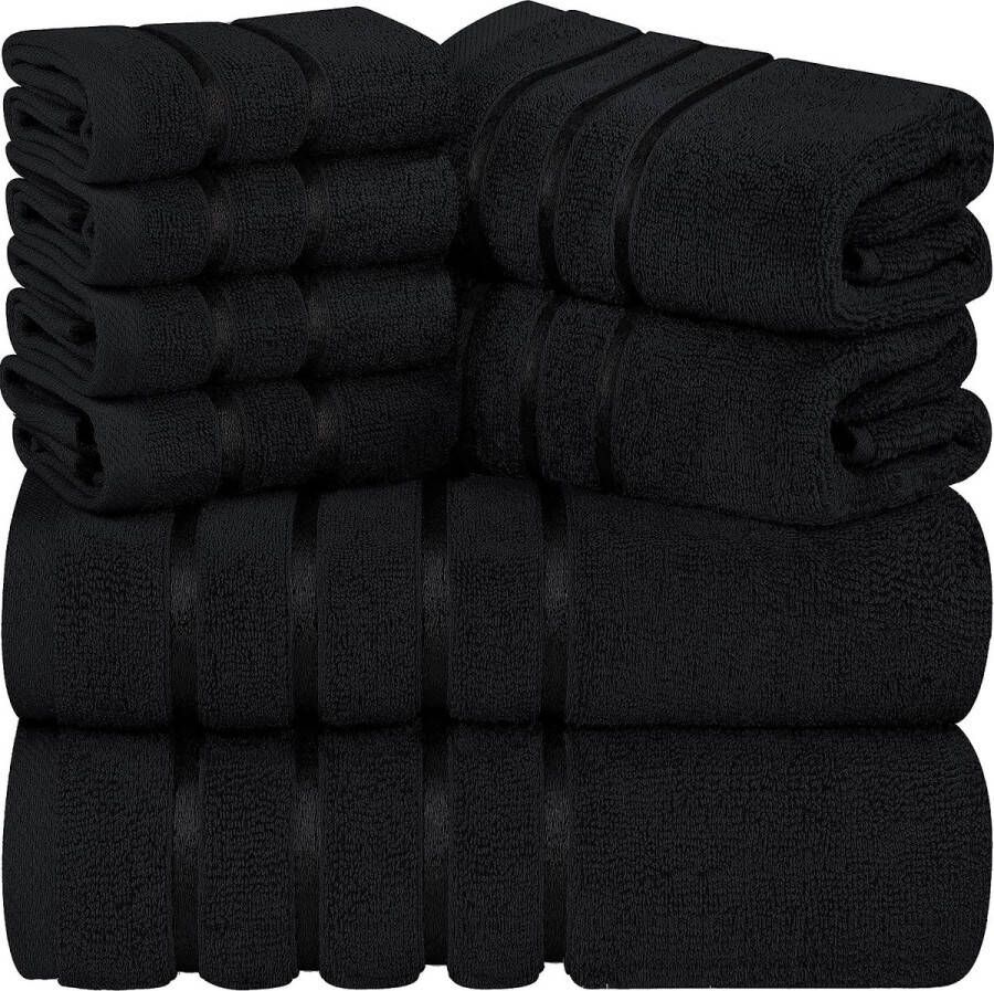 8-delige luxe handdoekenset 2 badhanddoeken 2 handdoeken en 4 washandjes 600 g m² super absorberende viscose handdoeken ideaal voor dagelijks gebruik (Zwart)