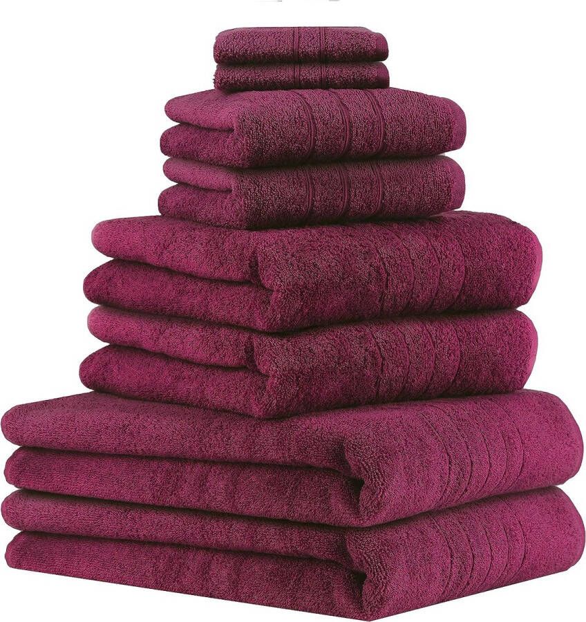 8-delige set handdoeken handdoek Deluxe 100% katoen 2 badhanddoeken 2 douchehanddoeken 2 handdoeken 2 zeepdoekjes kleur pruim