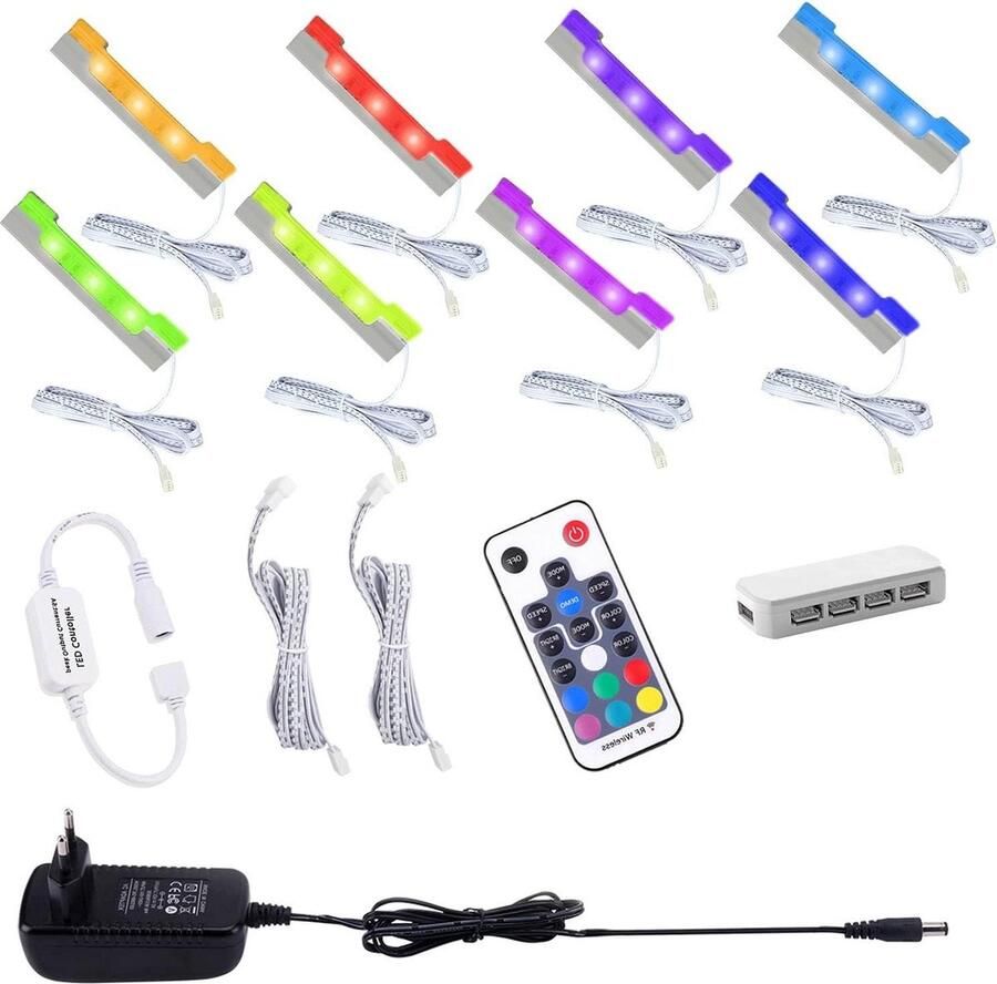8-delige set LED-clips RGB-kleurverandering Glasplaatverlichting voor vitrinekasten met afstandsbediening