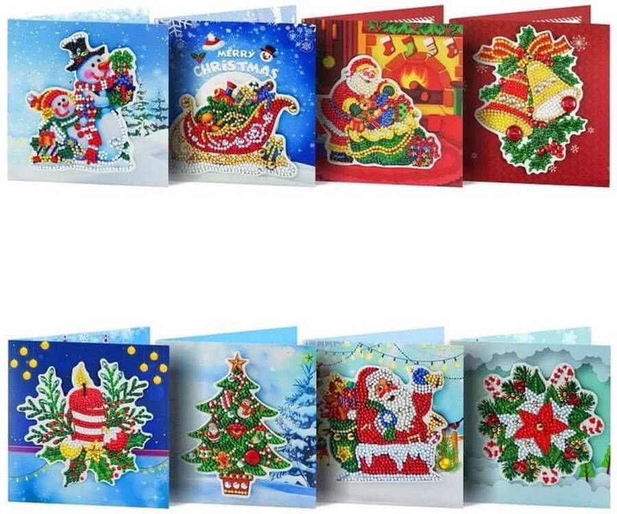 8 Diamond Painting Kerstkaarten 15x15cm Christmas kaarten met enveloppen Diamond painting complete set