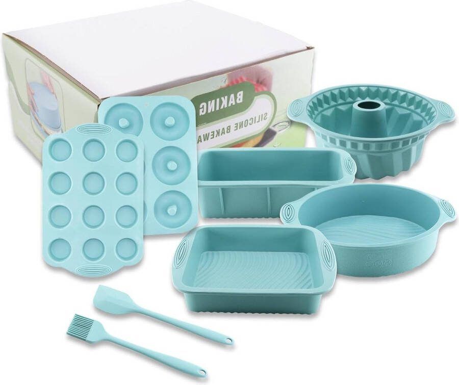 8-in-1 siliconen bakvorm anti-aanbaklaag muffinvormpjes rechthoekig vierkant tulband ronde donuts deegschraper bakborstel pizza brood cake muffin