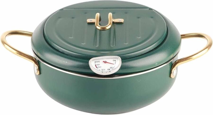 Roestvrijstalen Friteuse Met Mand en Thermometer voor Inductiekookplaat Diepgroen