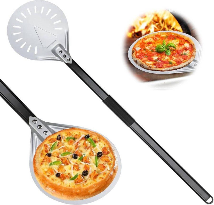 8-inch Harde-Geanodiseerde Pizzaschep Lange Handgreep van Legering Geperforeerde Pizzaschuiver van 80 cm Premium Aluminium Pizzaschep voor Brood en Cake