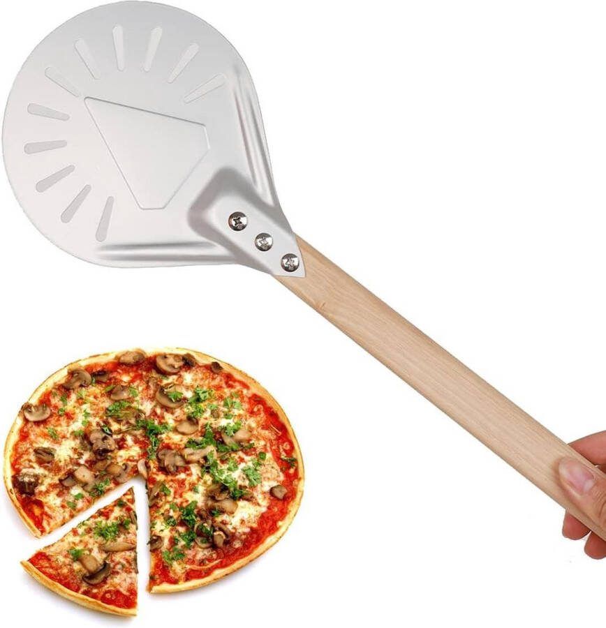 8 Inch Pizza Peel met Geanodiseerd Aluminium Non Stick Pizza Schop Voor Het Bakken Van Zelfgemaakt Pizza Afneembaar Houten Handvat 236 Algemeen Rond