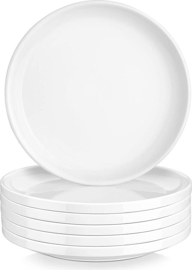 8-inch witte dessert borden set van 6 ronde borden met lipranden keramische platen magnetron en vaatwasmachinebestendig