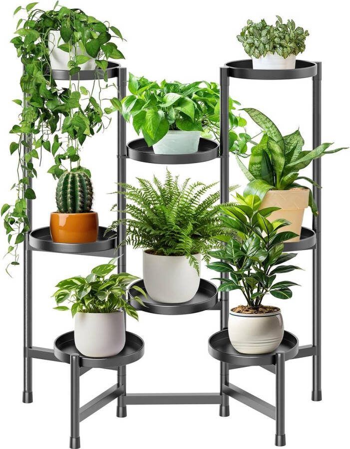 8-laags metalen bloempotstandaard plantenstandaard zwart meerlaagse bloemenplank plantenplank bloementrap opvouwbare plantentrap voor binnen buiten tuin balkon woonkamer kamerhoek