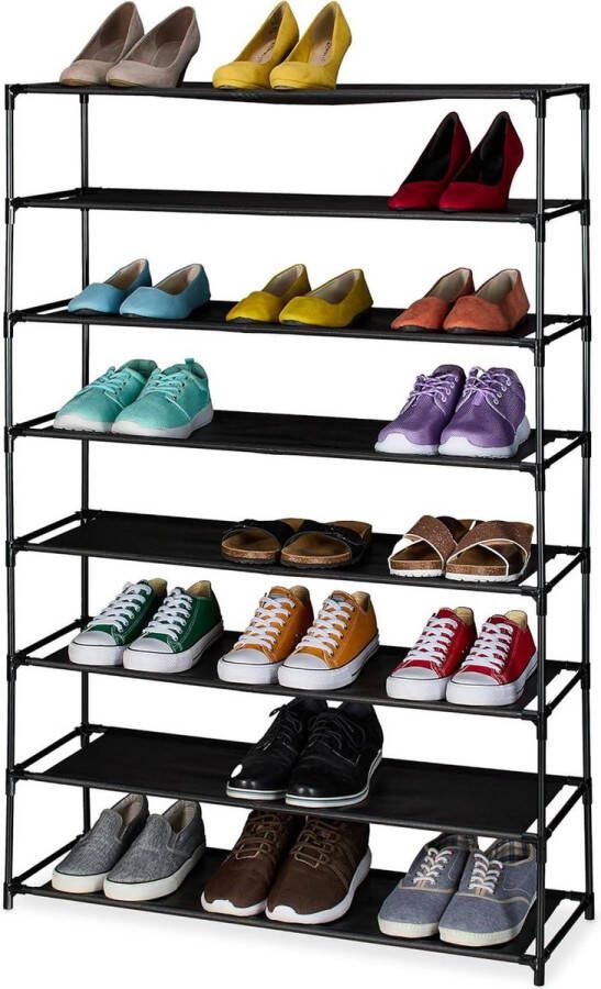 8-laags opbergrek voor schoenen van metaal en stof voor hal en slaapkamer zwart