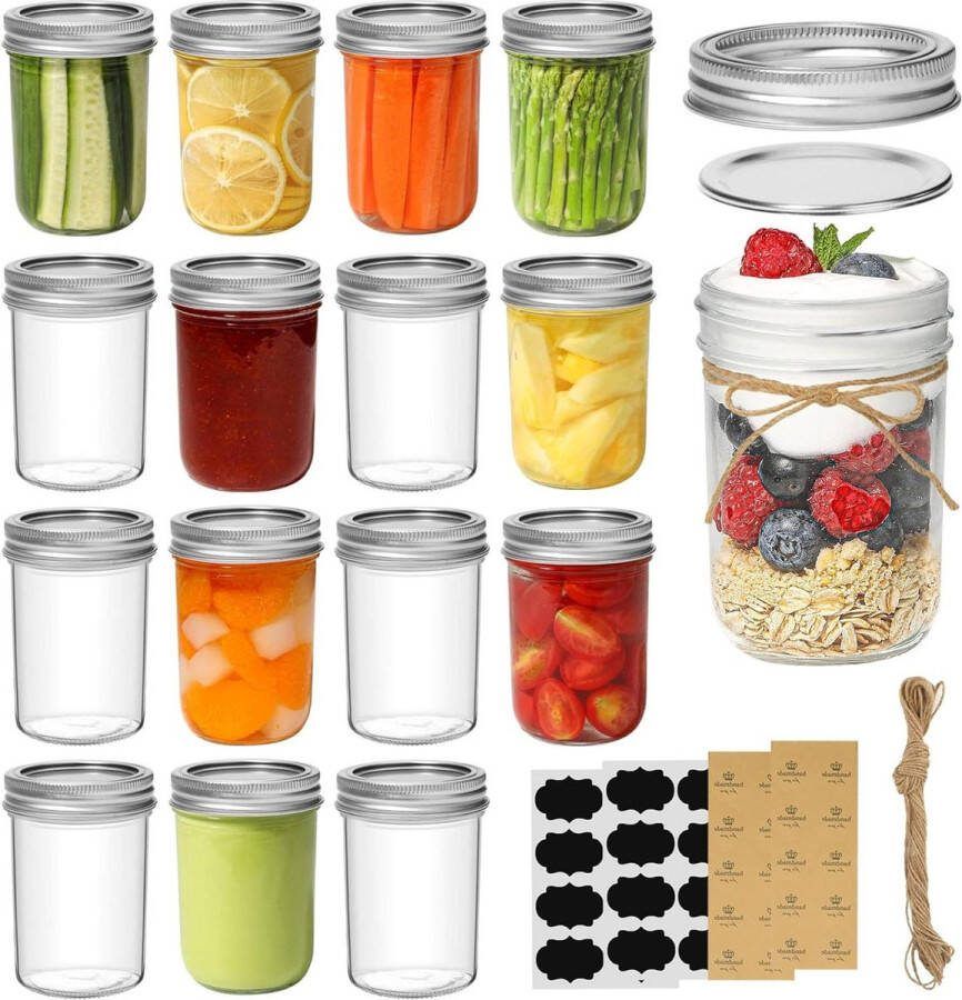 8 oz Small Mason Jars 16 Pack Regular Mouth Glass Half Pint Canning Jar- Herbs Jam Honey Pickle Dessert Shower Wedding Favors DIY