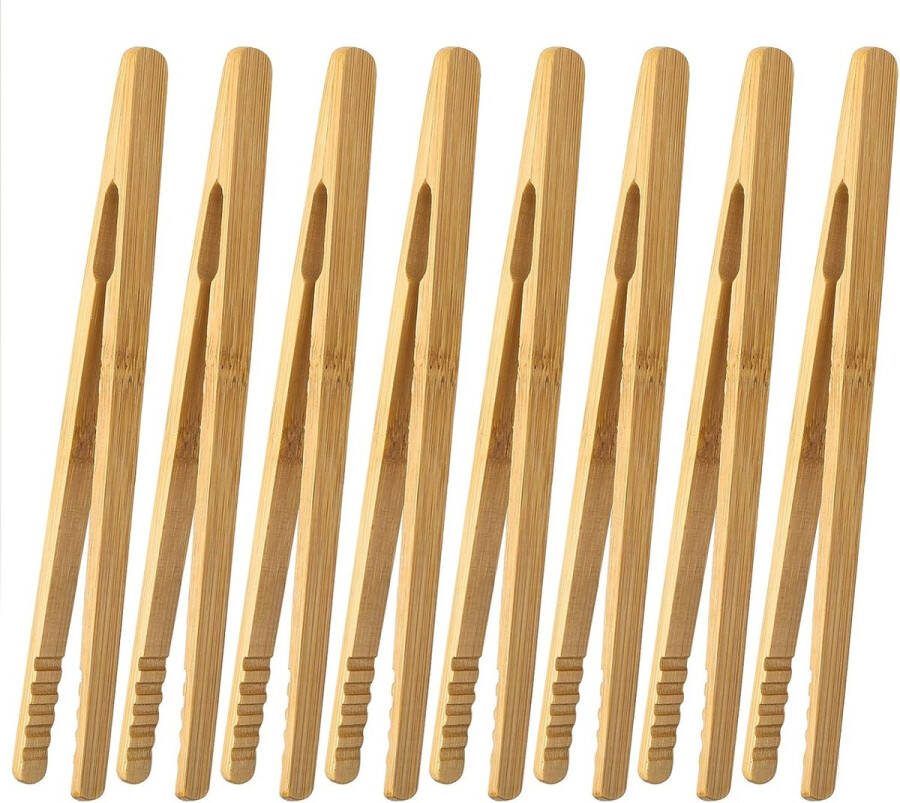 8 stuks bamboe tang toast keukentang 18 cm kleine bamboe tang grilltang hout voor keuken gegrild vlees gebak brood Merk: HC
