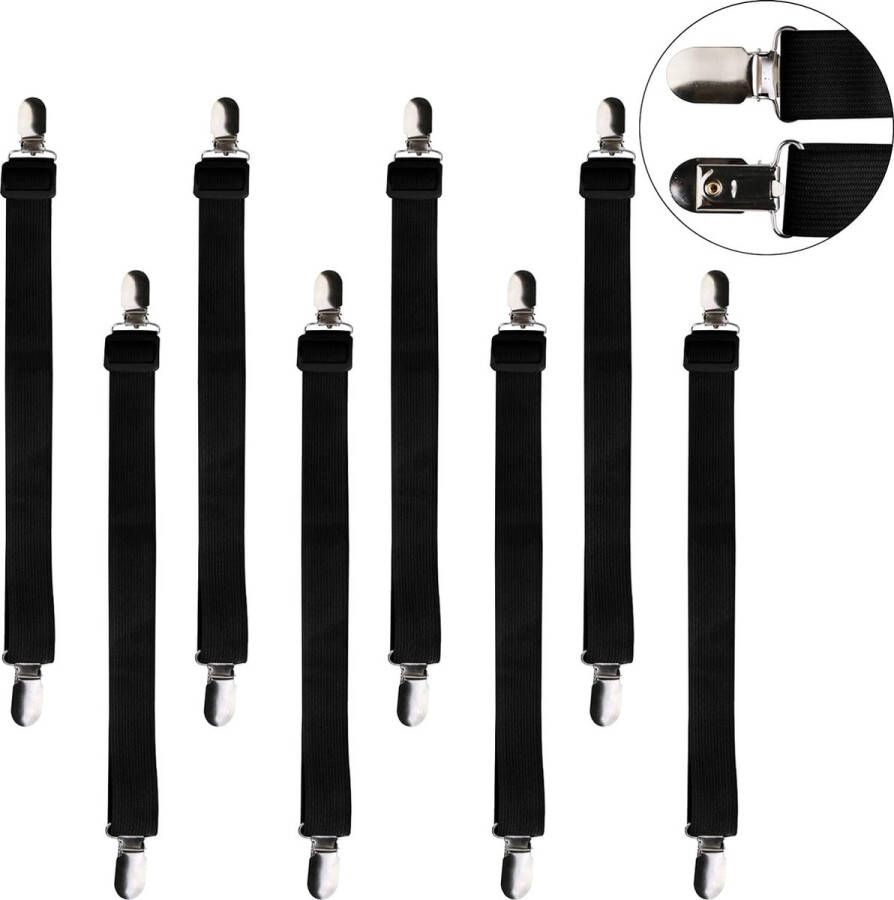 8 stuks bedlakenspanners verstelbaar (30-120 cm) elastische hoesspanner spanner voor laken lakenspanner met metalen klemmen voor laken strijkplank matras of bank zwart
