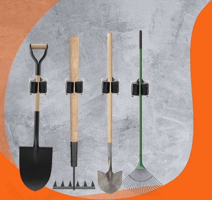 8 stuks Bezemhouder Dweil en Bezem Ophangsysteem Gereedschap houder voor bezems schoppen & tuingereedschap Wandhouder Verenstaal Grijs