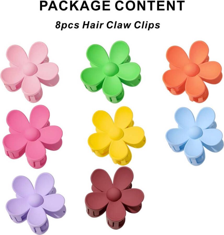 8 Stuks Haarklemmen Bloem Hair Claw Clips Acryl Matte Leuke Bloemvormige Haarclips Grote Bloem Haarspeldjes Anti-Slip Haarspelden Haarstyling Haarklem Haaraccessoires voor Dik Dun Fijn Lang Haar