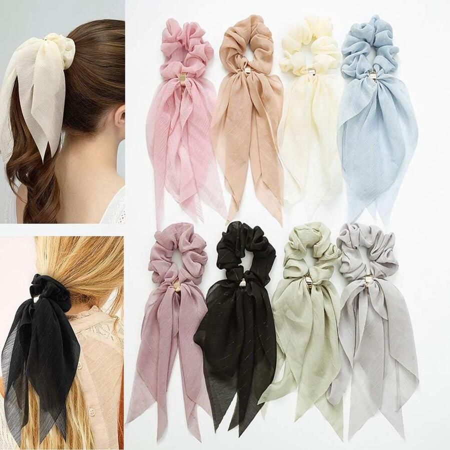 8 stuks Hoge zachte chiffon haarbanden met strik ontwerp veelzijdig gebruik voor vrouwen en meisjes 8 verschillende kleuren
